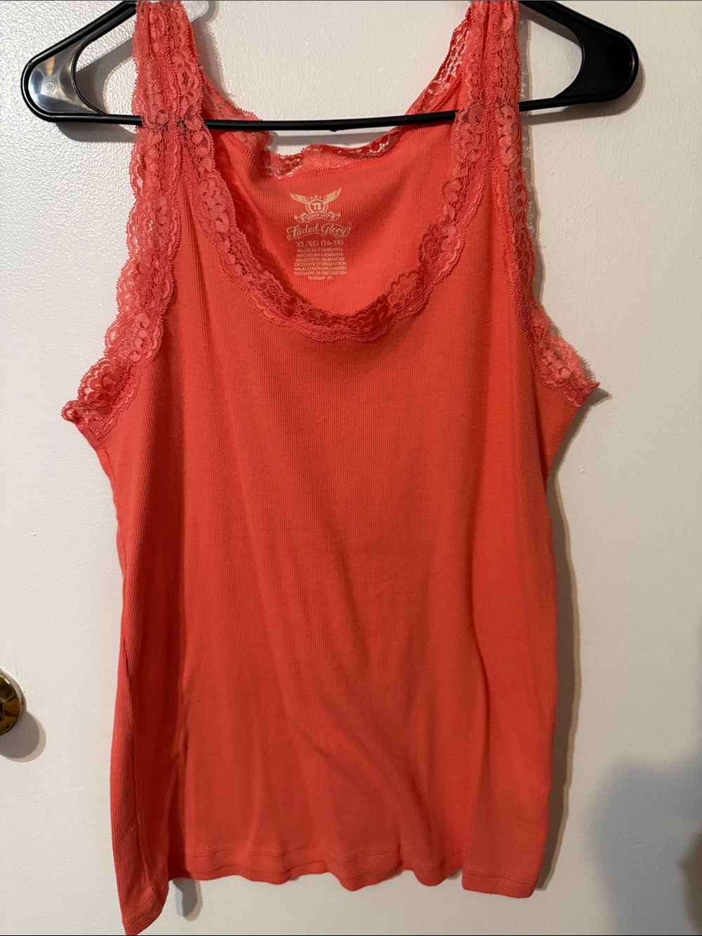 Faded Glory Coral Lace-Trim Tank Top